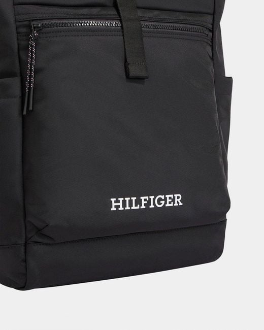 Tommy Hilfiger Black Th Monotype Rolltop Backpack for men
