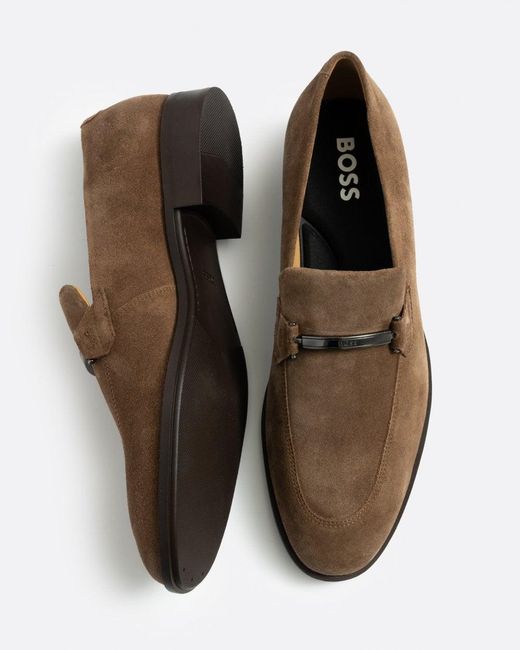 Boss Brown Colby Suede Loafers With Branded Hardware Trim for men