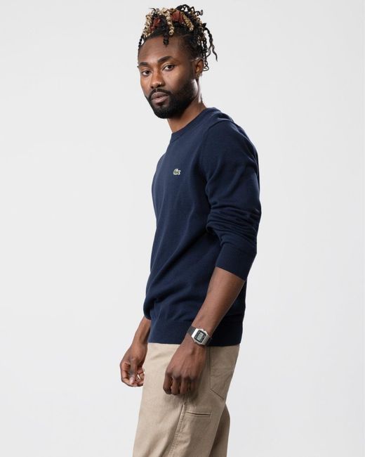 Lacoste Blue Organic Cotton Crew Neck Sweater Size: M for men