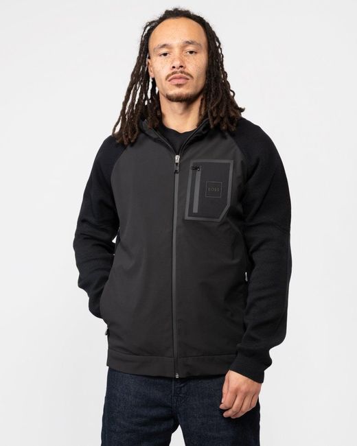 Boss Black Markis Mixed Material Hooded Jacket With Signature Pocket for men