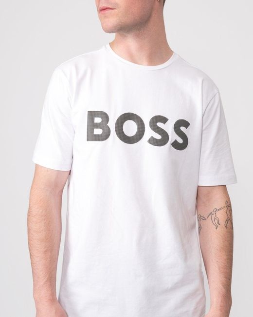 Boss White Tee 8 Large Metallic Logo for men