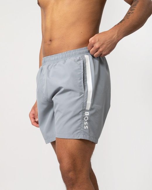 Boss White Dolphin Quick-dry Swim Shorts With Logo Details for men