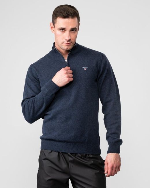 Gant Blue Super Fine Lambswool Half Zip Sweater for men