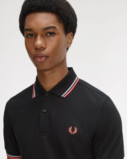 Fred Perry Black Twin Tipped Signature Polo Shirt for men