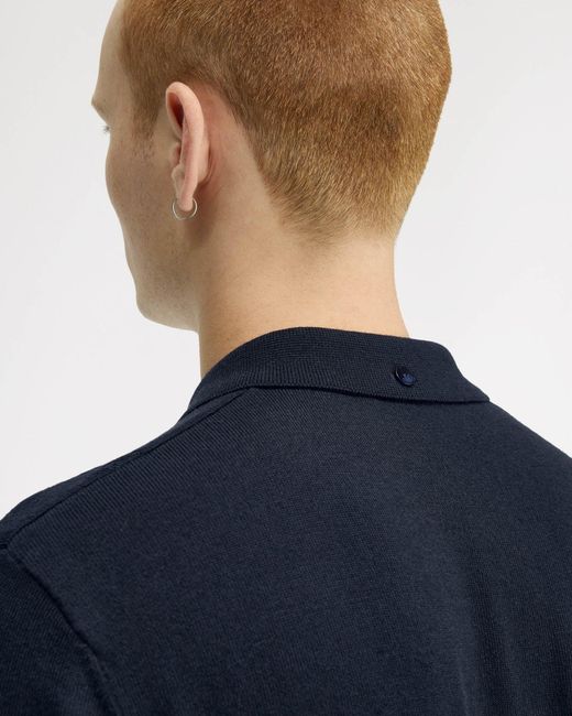 Fred Perry Blue Cable Knitted Polo Shirt for men