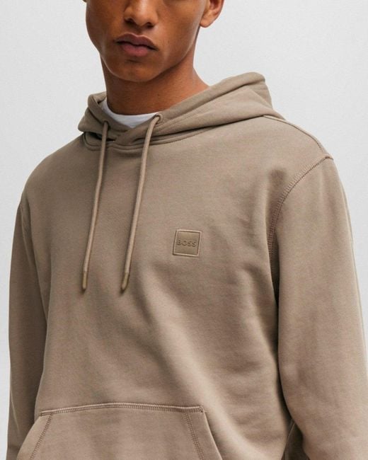 Boss Natural Wetalk Pullover Hoodie With Logo Patch for men