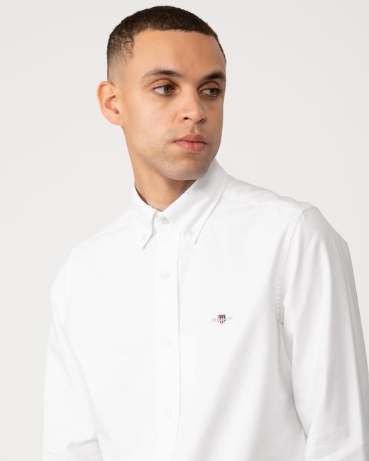 Gant White Slim Fit Long Sleeve Oxford Shirt for men