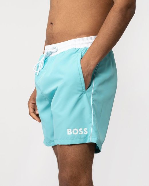 Boss Blue Starfish Quick-dry Swim Shorts With Contrast Details for men