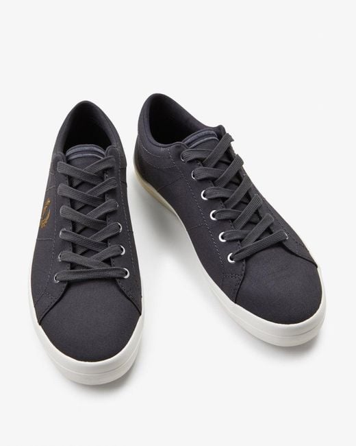 Fred Perry Blue Baseline Twill Leather Trainers for men