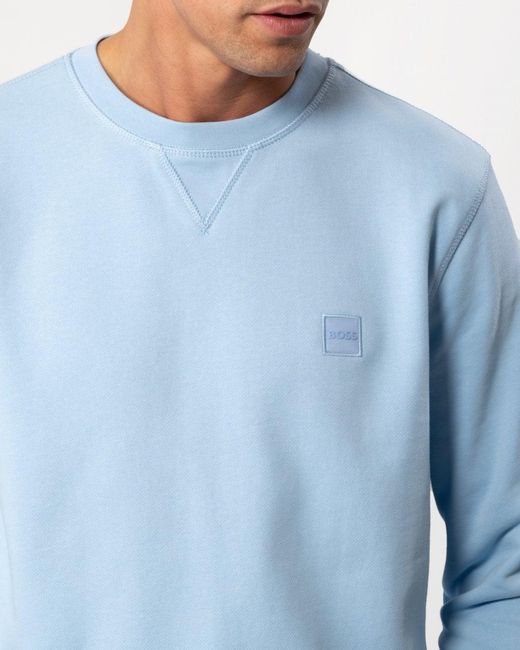 Boss Blue Westart Crew Neck Sweatshirt With Logo Patch for men