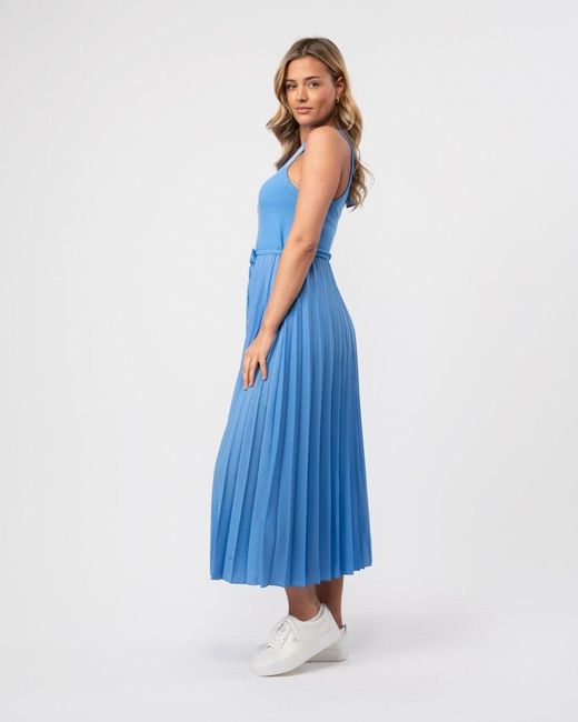 Tommy Hilfiger Blue Rib Tank Pleated Midi Dress