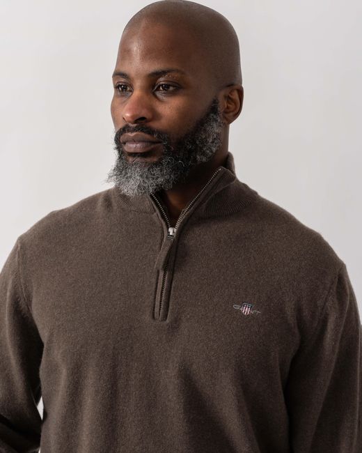 Gant Brown Superfine Lambswool Half Zip Cardigan for men