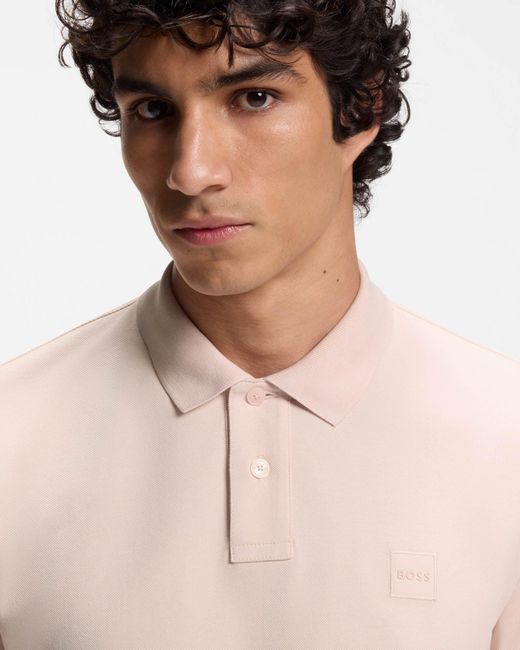 Boss White Passenger Stretch-Cotton Slim-Fit Polo Shirt With Logo Patch for men