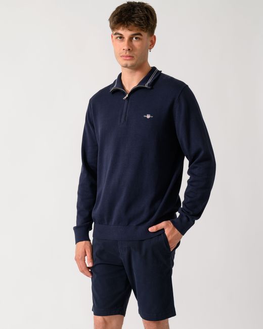 Gant Blue Classic Cotton Shield Logo Half Zip Jumper for men