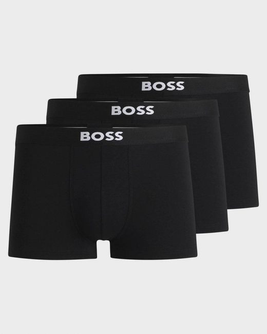 Boss Black 3-pack Stretch-cotton Trunks With Logo Waistbands Nos for men