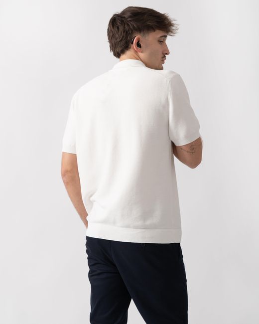 Lacoste White Moss Stitch Cotton Polo Collar Sweater for men