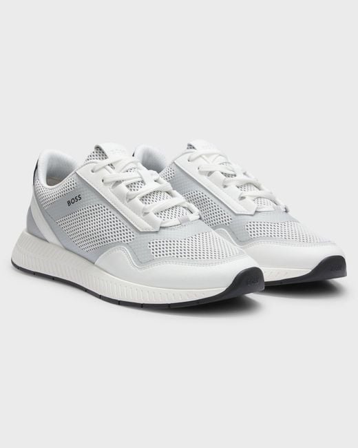 Boss White Reflective-Nylon Trainers With Ridged Sole for men