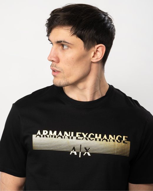 Armani Exchange Black Metallic Striped Logo for men