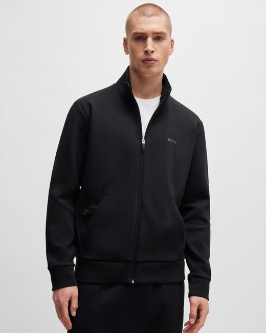 Boss Black Skaz Stretch-Cotton Full Zip Sweatshirt With Logo Print Nos for men
