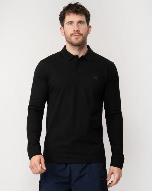 Boss Black Passerby Long Sleeve Stretch-cotton Polo Shirt With Logo Patch Nos for men