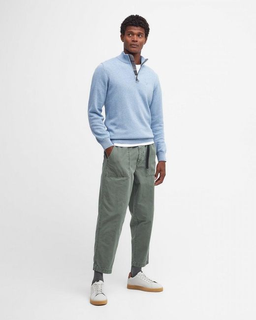 Barbour Blue Cotton Half Zip Jumper for men