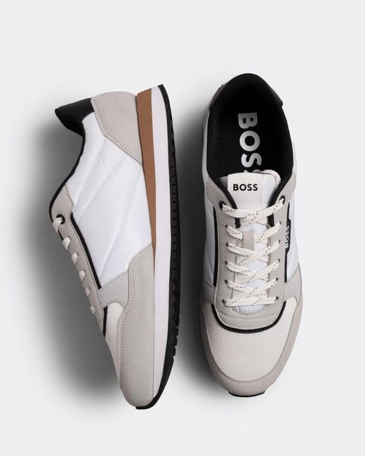 Boss White Kai Fabric Low-Top Sneakers for men