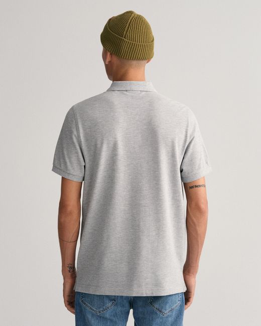 Gant Gray Regular Fit Short Sleeve Shield Logo Pique Polo Nos for men