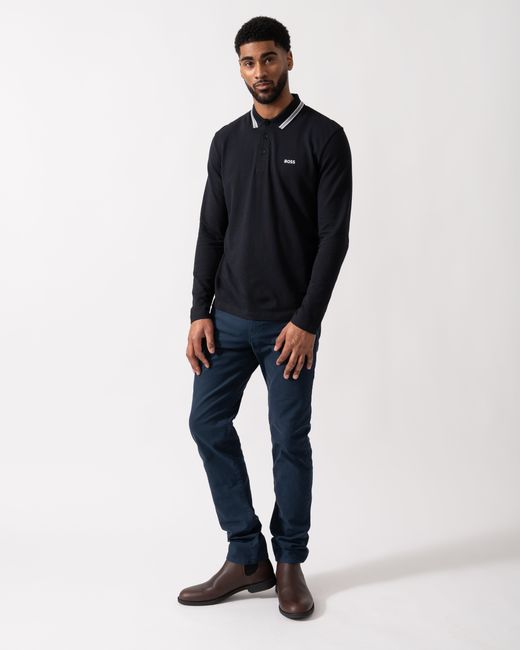 Boss Blue Plisy Long Sleeve Polo Shirt for men