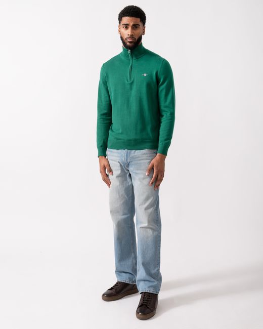 Gant Green Classic Cotton Half Zip Jumper for men