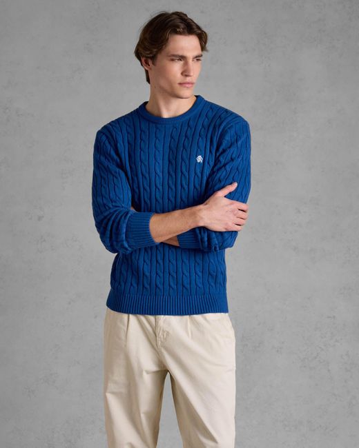 Joules Blue Hillside Cable Knit Crew Neck Jumper for men