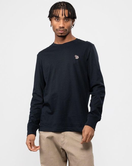Paul Smith Blue Ps Regular Fit Long Sleeve Zebra T-Shirt for men
