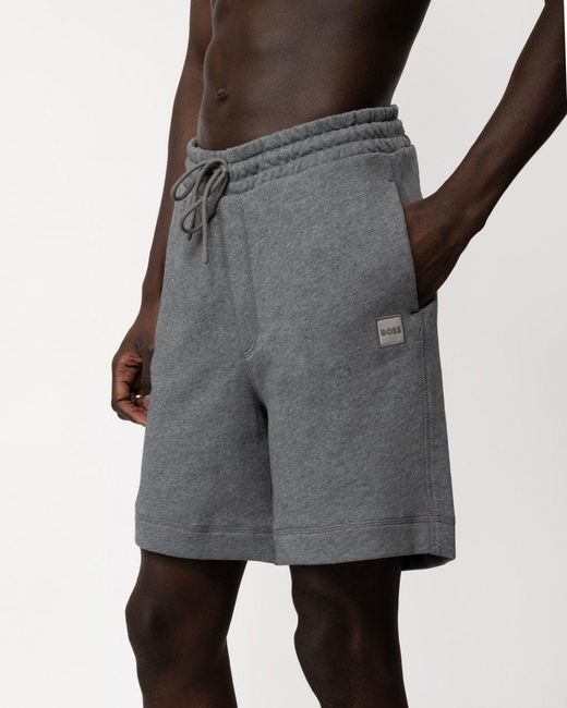 Boss Gray Sewalk Cotton-terry Shorts With Logo Badge for men