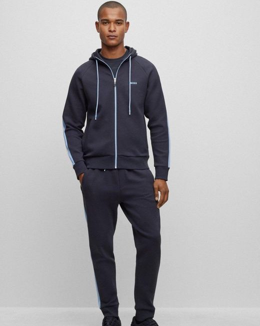 BOSS by Hugo Boss Blue Cotton-blend Regular-fit Tracksuit With Striped Tape for men