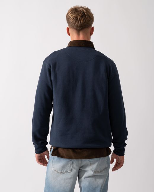 Aquascutum Blue Club Check Shoulder Crew Neck Fleece Sweatshirt for men