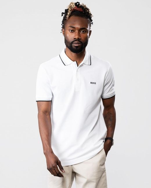 Boss White Paddy Contrast Polo Nos for men