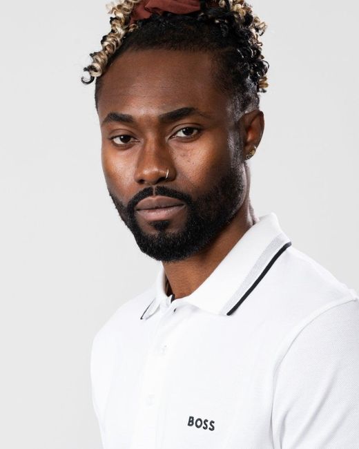 Boss White Paddy Contrast Polo Nos for men