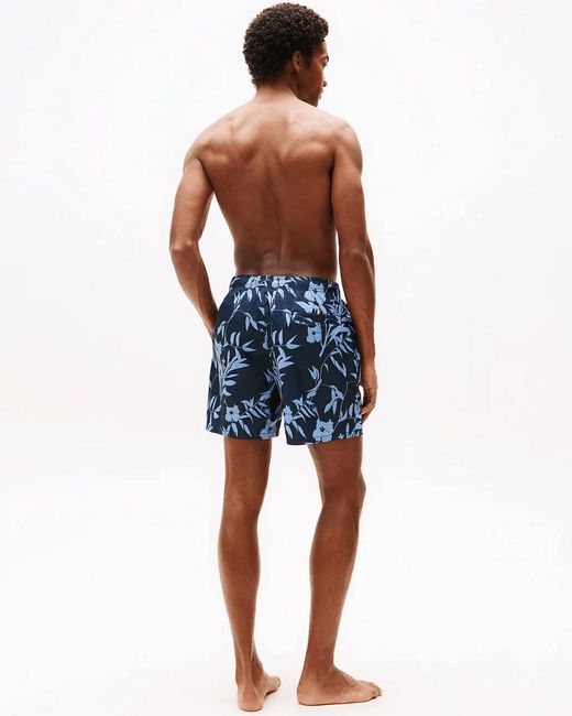 Tommy Hilfiger Blue Medium Drawstring Leaf Print Swim Shorts for men