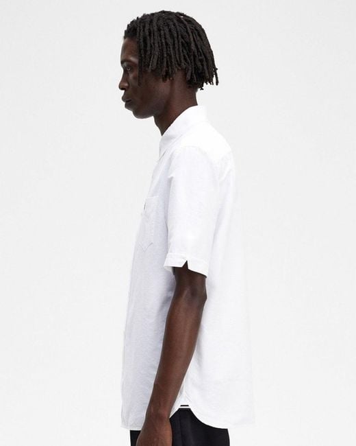 Fred Perry White Short Sleeve Oxford Shirt for men