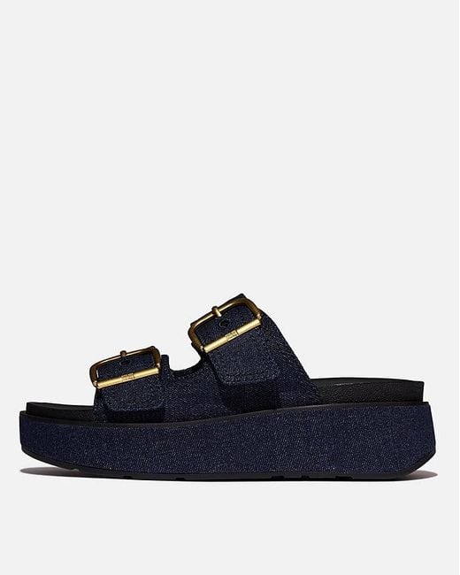 Fitflop Blue Gen-Ff Max Buckle Two-Bar Denim Slides