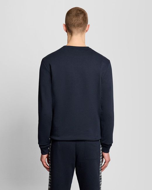 Lyle & Scott Blue Check Panelled Crew Neck Sweatshirt for men