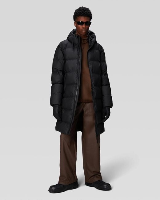 Rains Black Alta Long Puffer Jacket Size: S
