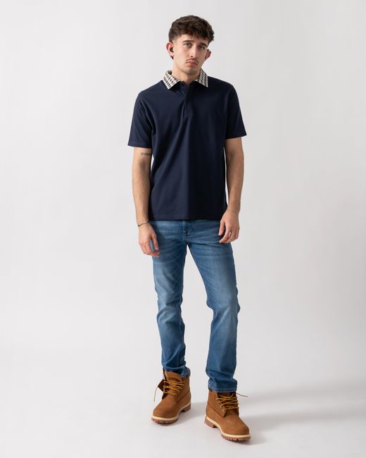 Aquascutum Blue Club Check Collar Polo Shirt for men