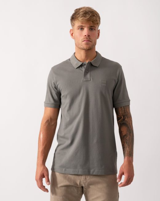 Boss Gray Passenger Stretch-Cotton Slim-Fit Polo Shirt With Logo Patch for men