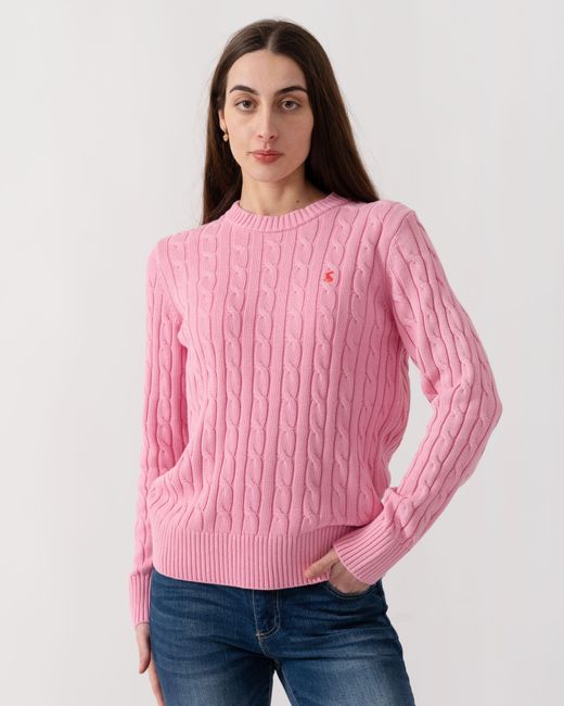 Joules Pink Classic Cable Knit Jumper