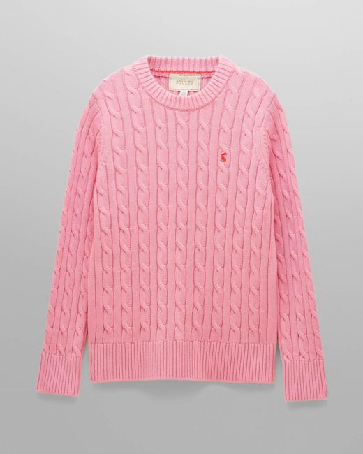 Joules Pink Classic Cable Knit Jumper
