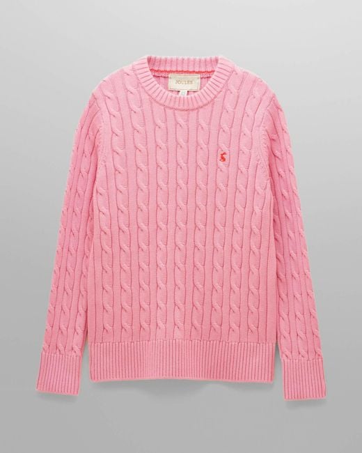 Joules Pink Classic Cable Knit Jumper