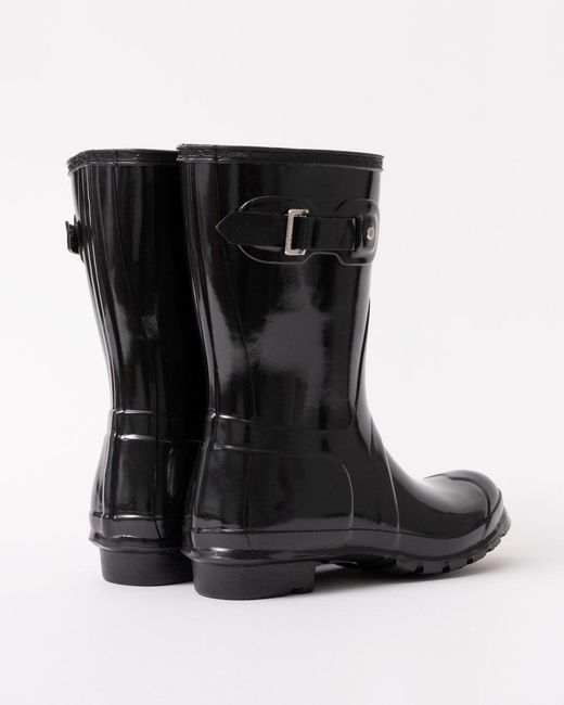 Hunter Black Original Short Gloss Wellington Boots