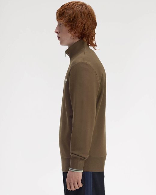 Fred Perry Brown Half Zip Sweatshirt for men