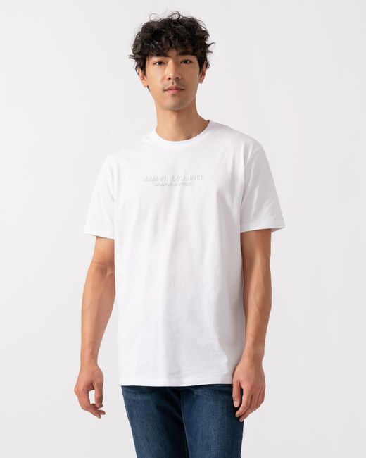 ARMANI EXCHANGE White T-Shirt With Tonal Milano/New York Logo for men