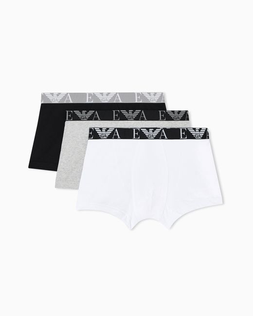 Emporio Armani Black 3-Pack Boxers With Bold Monogram Logo Waistband for men